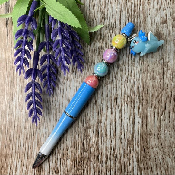 Writing Pen Shark Shell Axolotl Artisan Beaded Silicone Gift Handcrafted Office - Picture 5 of 6